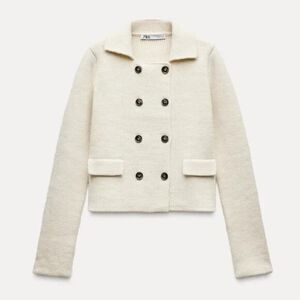 Zara Womens Jacket Sweater Small S Cream Knitted Double Breasted 3991/109 NWOT